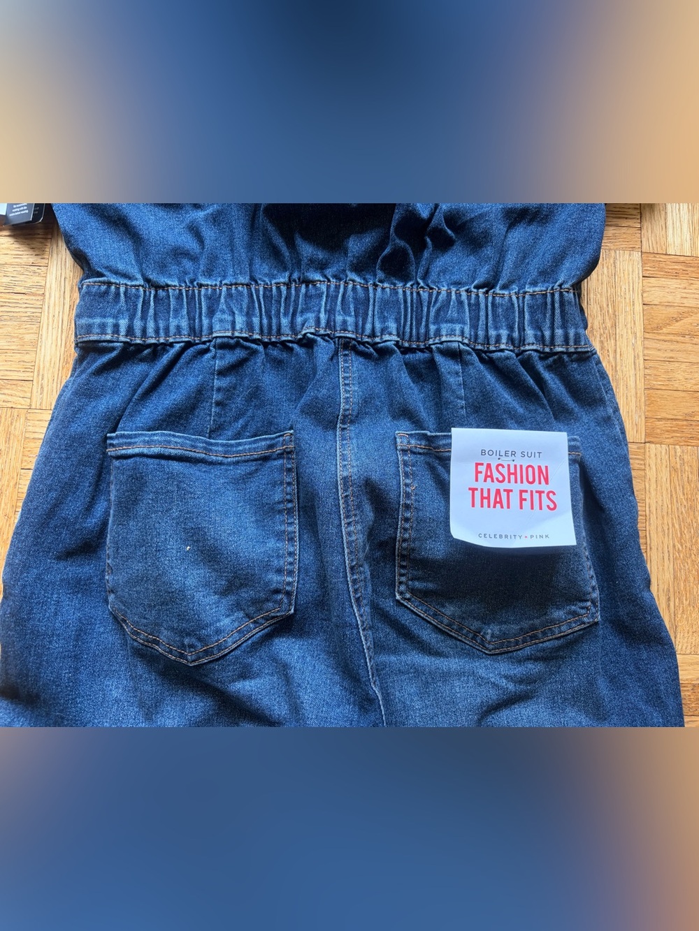 Celebrity Pink Puff Sleeve One-piece Dark Stretch Denim Boiler-suit Size Medium - Picture 8 of 16